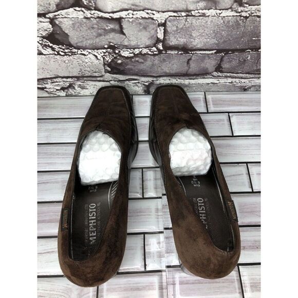 Mephisto Brown Suede Leather Square Toe Split Toe Loafers Heel Shoes Women Sz 9M - Picture 5 of 16